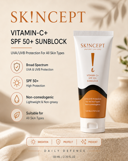 SKINCEPT Vitamin C SPF 50+ Sunblock &amp; Hyaluronic Acid + Niacinamide Serum – Exclusive Bundle