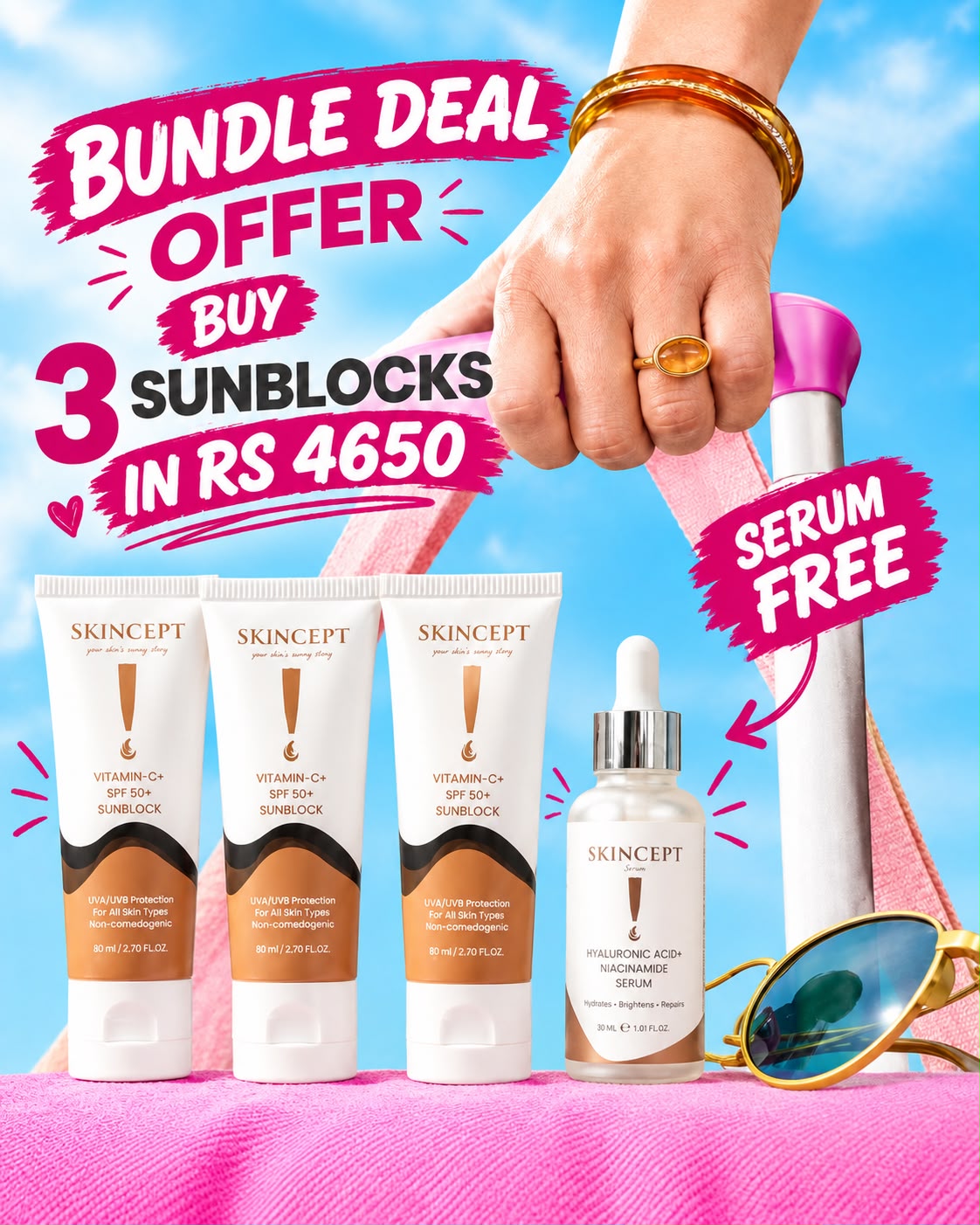 SKINCEPT Exclusive Skincare Bundle – Buy 3 Sunblocks &amp; Get 1 Serum FREE